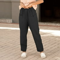 Ženske pamučne lanene hlače od donjeg rublja, Ležerne široke široke hlače, modne jednobojne hlače s elastičnim strukom i gumbima,