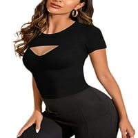 ; / Ženski ljetni topovi majica kratkih rukava jednobojna majica ženski casual pulover tunika za plažu bluza crna;
