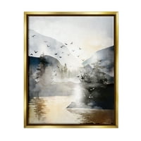 Studell leteći ptice planinski jezero Pogled pejzažno slikanje zlatni plutač uokviren umjetnički print zid umjetnost