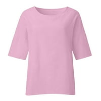 Ženske široke lanene košulje s okruglim vratom kratkih rukava obične Ležerne majice s bočnim prorezom ljetna široka majica za plažu