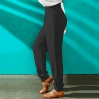 + Lanene hlače visokog struka za žene, jednobojne hlače sa suženim džepovima, jednobojne široke udobne Ležerne hlače