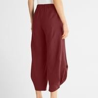 Ženske duge hlače, modne ženske proljetno-ljetne svestrane široke hlače od pamuka i lana s elastičnim elastičnim strukom, jednobojne