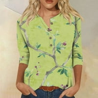 Nova ženska majica s ovratnikom na kopčanje s modnim printom sa sedam rukava retro tanki gornji dio casual majice prevelike majice