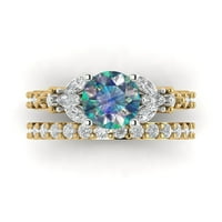 3. 14k sintetički plavi Moissanite dijamant okruglog reza u žutom i bijelom zlatu u boji s naglascima vjenčani set od 4,5