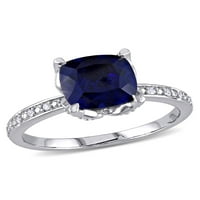 Zaručnički prsten od bijelog zlata od 10 karata s plavim safirom i dijamantima u obliku dijamanta izrađen od 2-karatnog bijelog zlata
