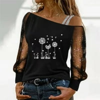 Ženski topovi za žene, Ženska košulja, mrežasta čipkasta majica s printom iliona, bluza, majice dugih rukava za žene, topovi s ramena