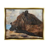 Studell smeđi medvjed jezero jezero životinje i insekti slikaju zlatni plutač uokviren umjetnički print zidna umjetnost