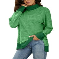 ; / Ženska ležerna jednobojna majica, ženski široki pulover, široka radna modna bluza s tunikom dugih rukava, zelena;