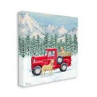 Stupell Industries Winter Pups Holiday Crveni kamion za slikanje galerija zamotana platna za tisak zidne umjetnosti, dizajn Paul