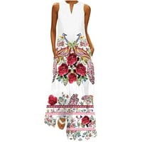 Ženska haljina Bez rukava s izrezom u obliku slova u, ležerna duga haljina s cvjetnim prugama, tiskana haljina