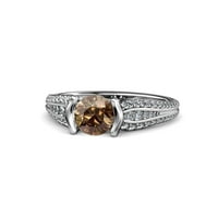 Zaručnički prsten od dimljenog kvarca i dijamanta od 1 karata izrađen je od bijelog zlata od 14 karata.Veličina 6