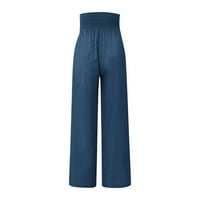 Prozirne teretne hlače, ženske modne široke Ležerne jednobojne hlače visokog struka širokih nogavica u plavoj boji