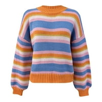 Džemperi za žene u džemperu Zima-Jesen, ležerni vrhovi dugih rukava, Okrugli vrat, široki pleteni džemper Na pruge srednje duljine