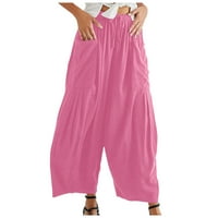 Prozirne teretne hlače za muškarce i žene Plus size široke lanene hlače srednjeg struka ljetne vrećaste ružičaste;
