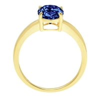 Ovalni rez od 2,0 karata, plavi imitirani tanzanit, graviranje žutog zlata od 18 karata, vjenčani prsten za pasijans, Veličina 8
