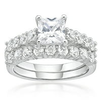 Set vjenčanih prstenova za vjenčanje u kvadratu od bijelog dijamanta u kvadratu od srebra