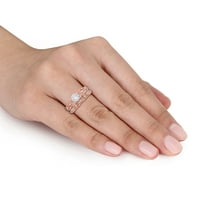 Ženski zaručnički prsten od 2 komada s dijamantima od bijelog safira i ružičastog zlata od 10 karata od 1 karata