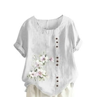 ; / Ženske ljetne Ležerne široke košulje s okruglim vratom i kratkim rukavima s cvjetnim printom, vrhovi srednje bijele boje