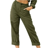 Ženske hlače širokih nogavica visokog struka ženske Ležerne jednobojne hlače džepovi na gumbu elastični pojas udobne ravne hlače