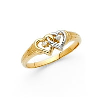 Nakit dvobojni prsten od kubičnog cirkonija u obliku srca od bijelog i žutog zlata 14k, veličina 8