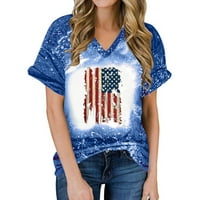 Ženske majice s kratkim rukavima, modne ženske majice, ležerna široka bluza s printom Dana neovisnosti, majica s izrezom u obliku