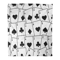 Plaid topla ugodna flanelska deka s printom za casino igre Crno odijelo za igru Bijeli apstraktni as Blackjack udoban mekan za kauč