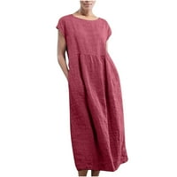 Ponude za Majčin dan, ženska modna jednobojna duga haljina bez rukava s okruglim vratom u retro stilu