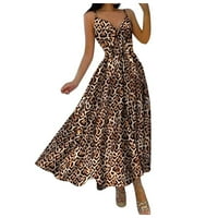 Ženska tropska haljina s izrezom u obliku slova u, maksi haljine za žene, ljetne haljine s naramenicama s leopard printom, haljina