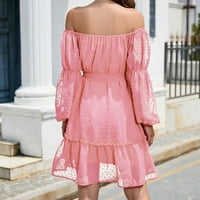 $ - Modna jednobojna ležerna haljina s remenom s dugim rukavima s remenom jesenska haljina u ružičastoj boji