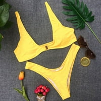 Bikini seksi modni jednobojni Ženski kupaći kostimi S visokim strukom sa zlatnim bravom u žutoj boji;