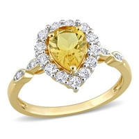 Miabella Women's 1- Carat T.G.W. Kruškasti citrin bijeli topaz i dijamantni naglasak 10kt žuto zlato halo kruška prsten