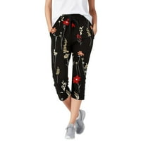 Ležerne Ženske kratke hlače s džepovima s cvjetnim printom, rastezljive hlače visokog struka, ljetne Jogger hlače od mekog pamuka