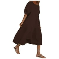 Ženske haljine midi duljine Plus size modne široke obične haljine s okruglim vratom s napuhanim rukavima Ležerne haljine kratkih