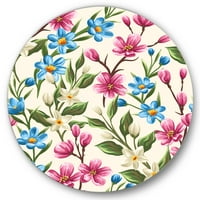 Dizajn umjetnosti Vintage plavi i ružičasti divlji cvjetovi Tradicionalni kružni metalni zidni umjetnički disk od 36