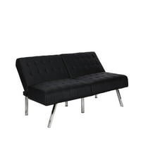 Futon sekcijski kauč s ležaljkom na rasklapanje, modernog dizajna s izdržljivim kromiranim nogama, crna koža u donjem dijelu