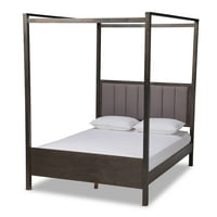 Moderni krevet U Stilu sivih presvlaka od tkanine i tamno sivih hrastovih obloga na platformi s baldahinom