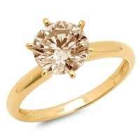 Dijamant okruglog reza od 1,5 karata smeđe boje s imitacijom šampanjca, graviranje žutog zlata od 14 karata, vjenčani prsten za godišnjicu