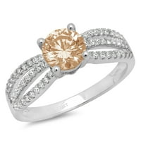 18K bijeli zlatni zaručnički prsten okruglog reza od dijamanta u boji šampanjca, veličine 5,25