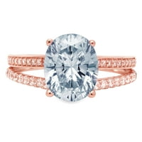 2. dijamant ovalnog reza s imitacijom plavog dijamanta od ružičastog zlata 14k $ s umetcima prsten od 10,75
