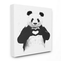 Crno-bijeli medvjed-panda iz Amanda čini srce ilustracija tintom na platnu zidna umjetnost balage salti