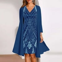 Ženska modna elegantna šifonska Haljina Bez rukava s izrezom i printom u obliku slova u, dvije haljine, Mornarsko plava, u obliku