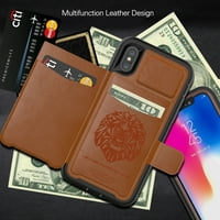 : Kona veganska kožna folio novčanica Case & Selfie Stick Mini Station 2. Za Apple iPhone XS - Kickstand, utora za kartice, kompatibilni