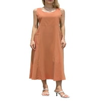 Odjeća za plažu za žene ležerna pamučna lanena haljina s naramenicama s maksi džepovima jednobojna boemska haljina