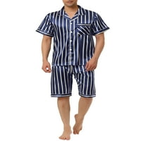 Jedinstvene ponude muške pruge pidžame Smjestite gumb kratkih rukava dolje satenska odjeća za spavanje