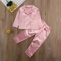 Satenski pidžama Set za malu djecu s jednim otvorom, pidžama s dugim rukavima s gumbima za djevojčice