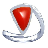 Divja Shakti 6,25-6. Ženski srebrni prsten s trokutastim crvenim koraljom u obliku prstena s Mung draguljem