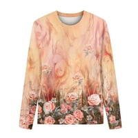 Ženske majice s dugim rukavima s cvjetnim printom, Plus size majice, grafičke majice, bluze s okruglim vratom za proljeće-jesen,