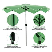 Studio 10ft solarna je vođena vanjska tržišna popločana popločana popločanog kišobrana s jednostavnim podešavanjem nagiba, zelena