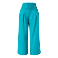 ; / Ženske ljetne Ležerne široke rastezljive hlače visokog struka, jednobojne široke hlače Plus veličine, Nabrane duge hlače s izrezima