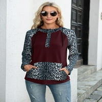 Ženska majica s leopard printom s dvobojnim džepom klokana na vezanje